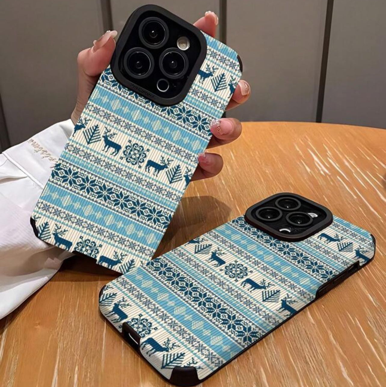 Elegant Soft TPU Phone Case with Patchwork, Deer, and Snow Patterns, Compatible with iPhone Models - ANAKUWAITI STORE