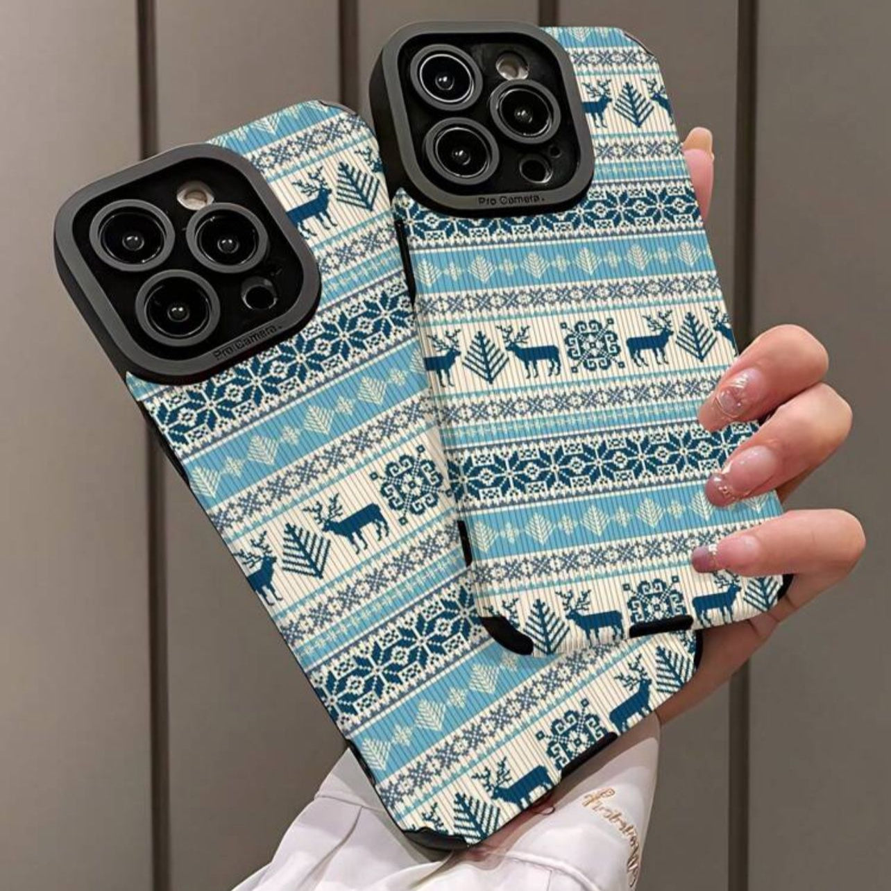 Elegant Soft TPU Phone Case with Patchwork, Deer, and Snow Patterns, Compatible with iPhone Models - ANAKUWAITI STORE