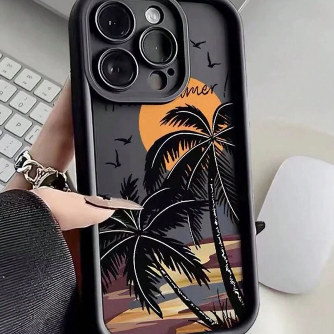 iPhone Case with Beach Design and Bird Feather Prints - ANAKUWAITI STORE